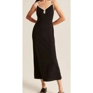 Y2K Abercrombie & Fitch Slip Maxi Dress Sz XSP Petite Black White Straps Retro